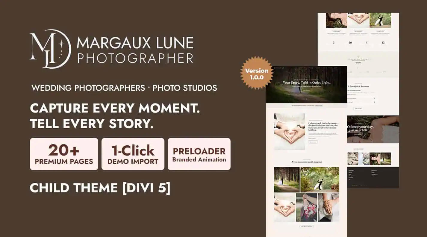 Margaux Lune Wedding Photography Divi Child Theme